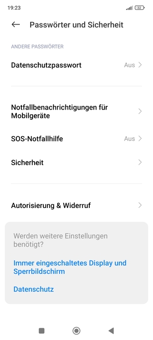 Scrollen Sie und wählen Sie Sicherheit