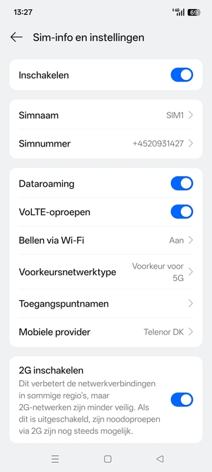 Schakel Dataroaming in of uit