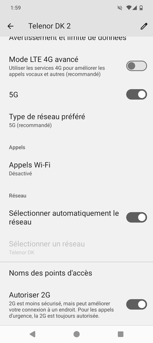 Faites défiler et sélectionnez Noms des points d'accès