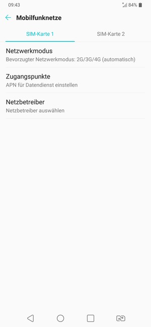 Wählen Sie SIM-Karte 1 oder SIM-Karte 2 und wählen Sie Zugangspunkte