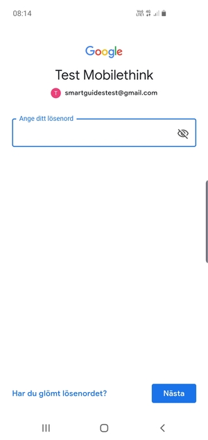 Ange ditt Gmail lösenord och välj Nästa