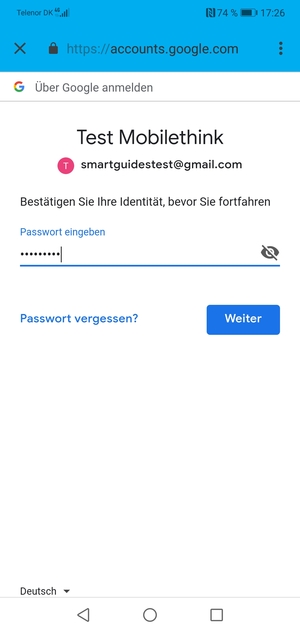 Geben Sie Ihre Gmail Passwort ein und wählen Sie Weiter