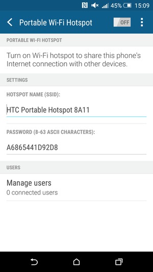 Enter a password of at least 8 characters and turn on Portable Wi-Fi Hotspot