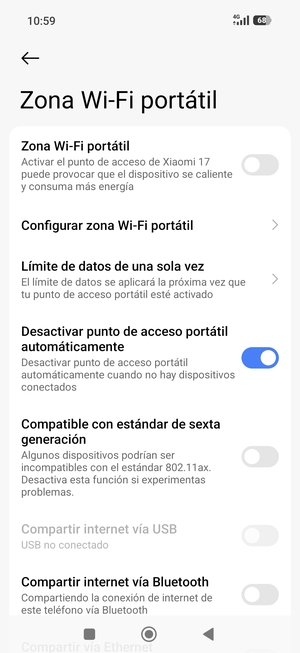 Seleccione Configurar zona Wi-Fi portátil