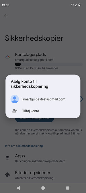 Vælg din sikkerhedskopi-konto