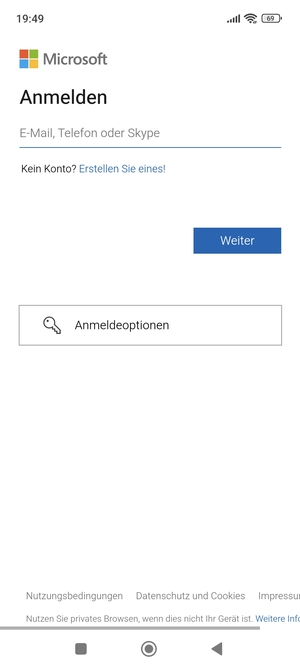 Geben Sie Ihre Hotmail Adresse ein und wählen Sie Weiter