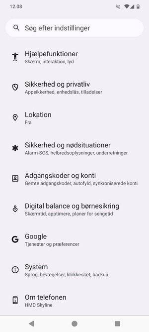 Scroll til og vælg Sikkerhed og privatliv