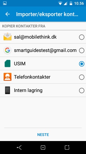 Velg SIM-kort og velg NESTE