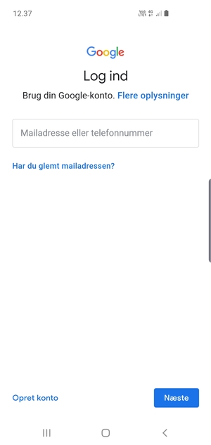 Indtast din Gmail adresse og vælg Næste
