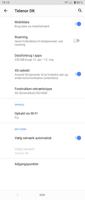Slå Vælg netværk automatisk fra