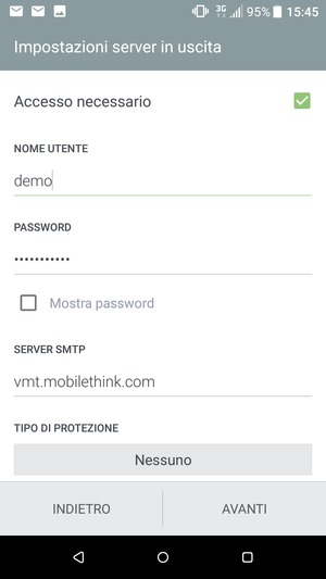 Inserisci l'indirizzo del server di posta in uscita
