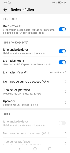 Activar o desactivar Itinerancia de datos