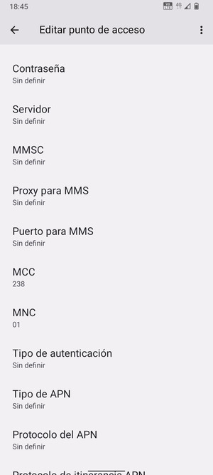 Desplácese hacia abajo e introduzca la información de Internet