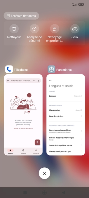 Sélectionnez l'icône Supprimer pour fermer toutes les applis en cours d'exécution