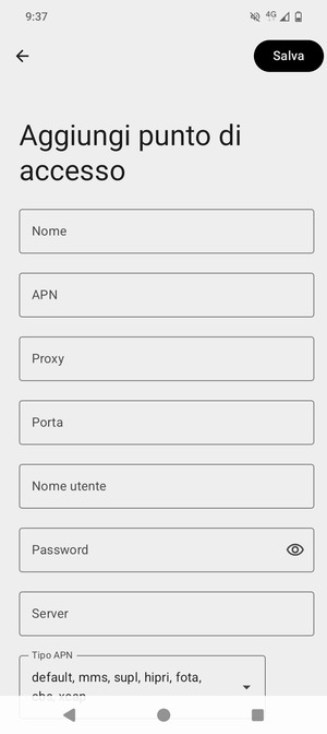 Inserisci le informazioni di Internet