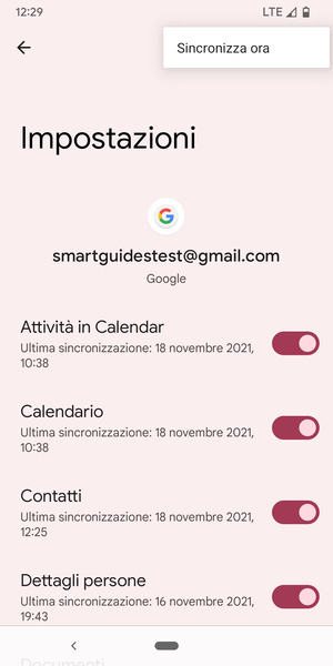 Seleziona Sincronizza ora