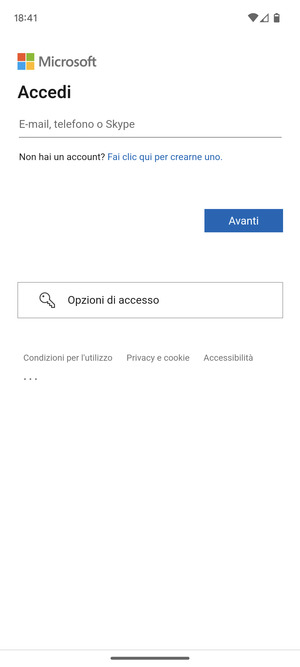 Inserisci il tuo indirizzo email e seleziona Avanti