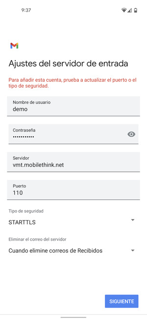 Seleccione Tipo de seguridad