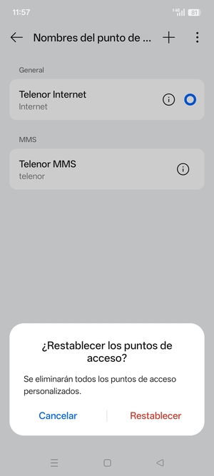 Seleccione Restablecer