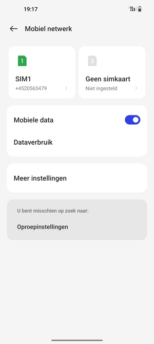 Selecteer SIM1 of SIM2
