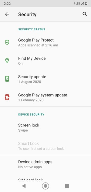 To activate your screen lock, go to the Security menu and select Screen lock