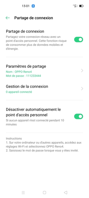 Votre téléphone est maintenant configuré pour être utilisé comme modem