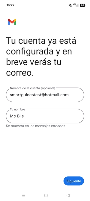 Déle a su cuenta un nombre y escriba su nombre. Seleccione Siguente
