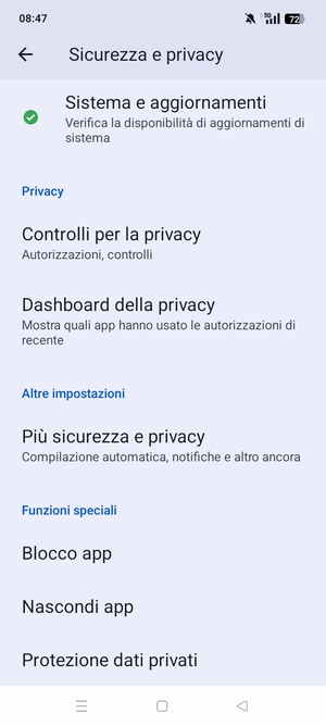 Scorri e seleziona Piú sicurezza e privacy