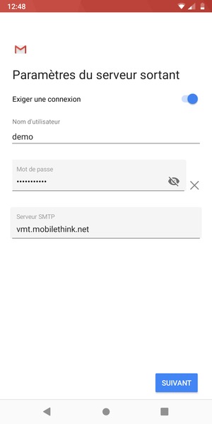 Entrez l'adresse du serveur Sortant