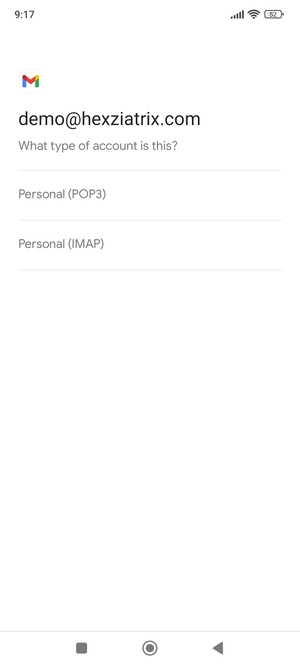 Select Personal (POP3) or Personal (IMAP)
