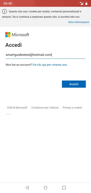 Inserisci il tuo indirizzo email e seleziona Avanti