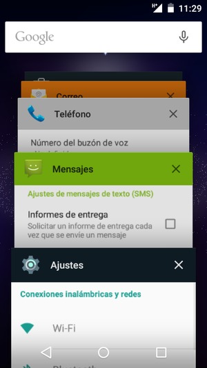 Seleccione el icono X para cerrar todas las aplicaciones en ejecución