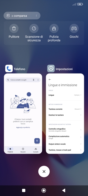 Seleziona l'icona Elimina per chiudere tutte le applicazioni in esecuzione