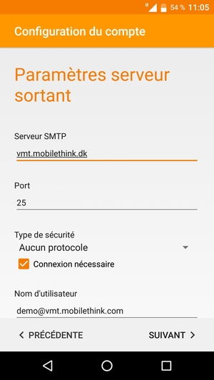 Saisissez l'adresse du serveur sortant