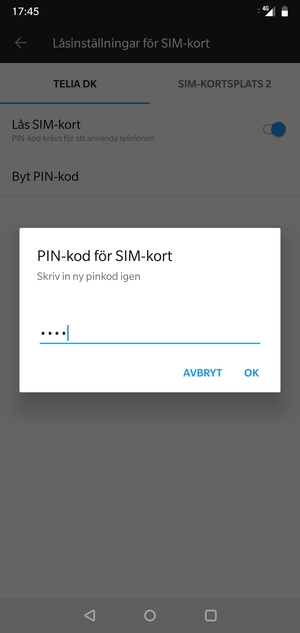 Bekräfta din nya PIN-kod för SIM-kort och välj OK