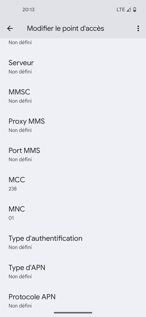 Faites défiler vers le bas et saisissez les informations MMS