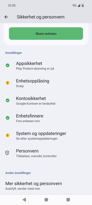 Bla til og velg Mer sikkerhet og personvern