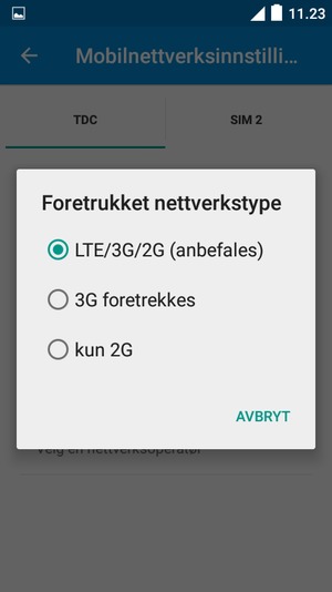 Velg ønsket alternativ