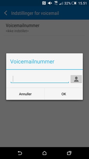 Indtast telefonsvarernummeret og vælg OK
