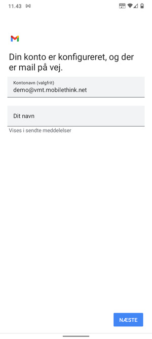 Giv din konto et navn og indtast dit navn. Vælg NÆSTE