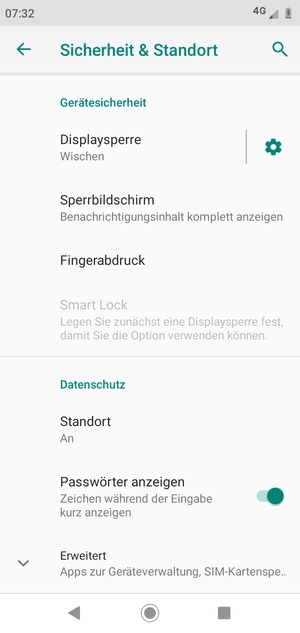 Scrollen Sie und wählen Sie Erweitert