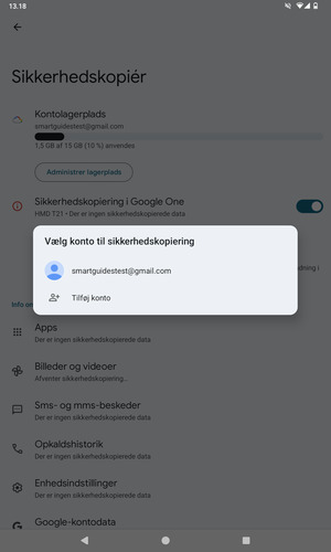 Vælg din sikkerhedskopi-konto