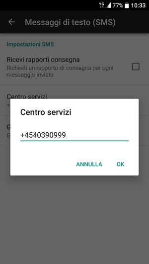Inserisci il numero di Centro servizi e seleziona OK