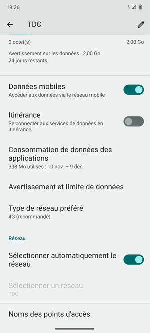 Pour changer de réseau en cas de problèmes de réseau, désactiver Sélectionner automatiquement le reseau