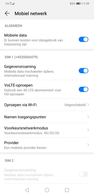 Schakel Gegevensroaming in of uit