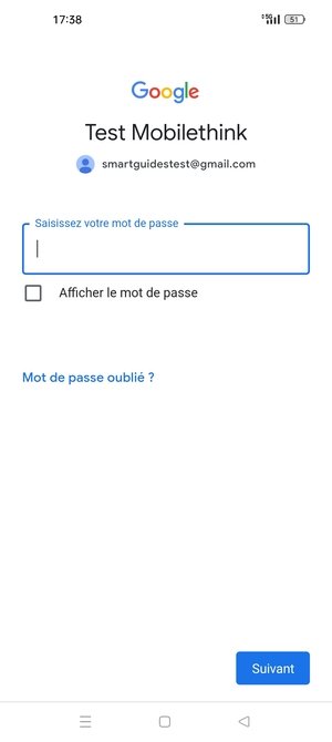 Saisissez votre mot de passe et sélectionnez Suivant