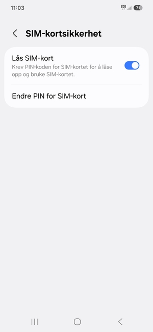 Velg Endre PIN for SIM-kort
