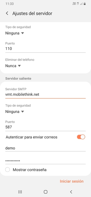 Desplácese hacia abajo e introduzca la dirección de servidor saliente