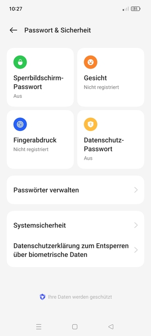Um Ihre Bildschirmsperre zu aktivieren, gehen Sie zum Passwort & Sicherheit Menü und wählen Sie  Sperrbildschirm-Passwort