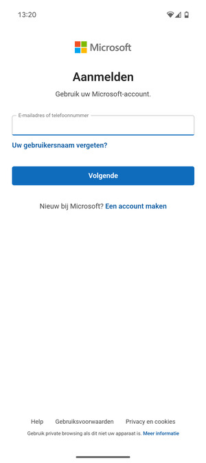 Voer uw e-mailadres in en selecteer Volgende